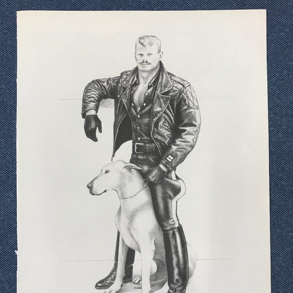 Art Page/Print from TOM of FINLAND Art Book Retrospective#2 1989 Man & Dog TF132